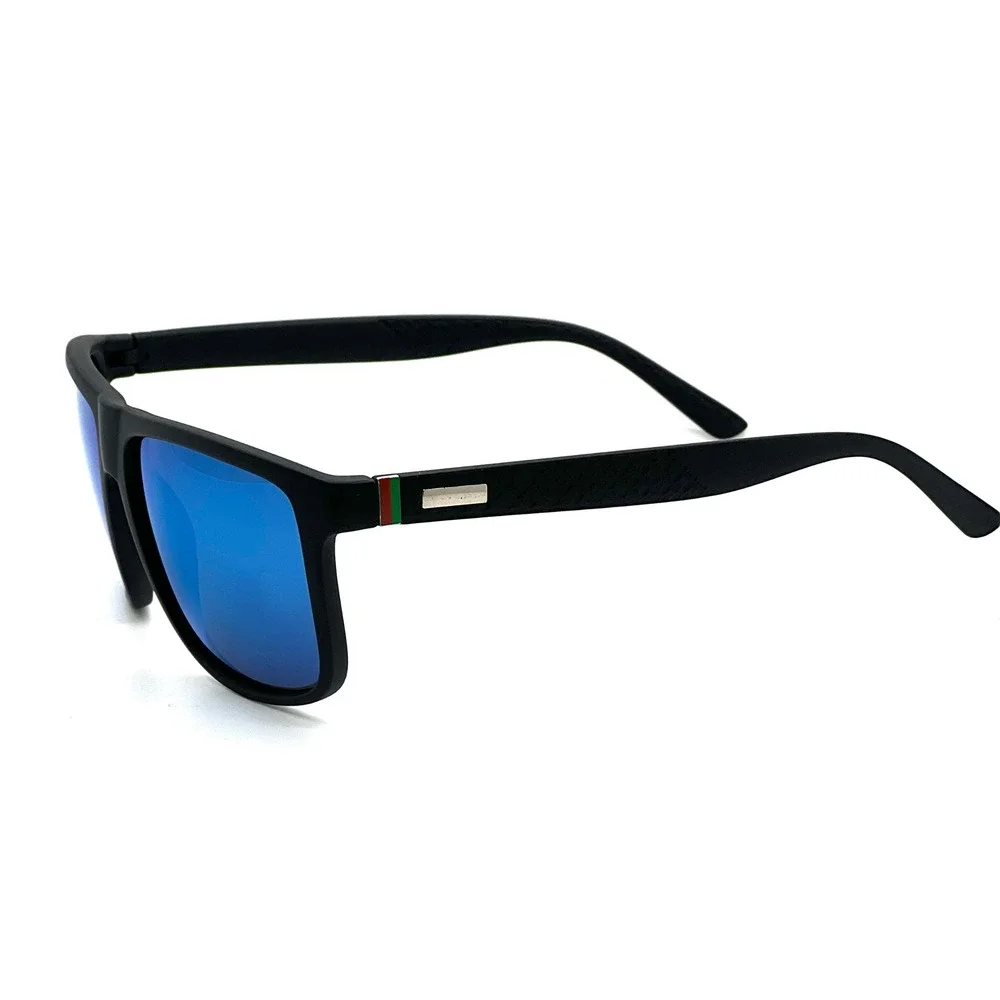 Men's Black Rectangular Sunglasses Blue Mirrored‎ Lenses PC Frame Lentes Gafas